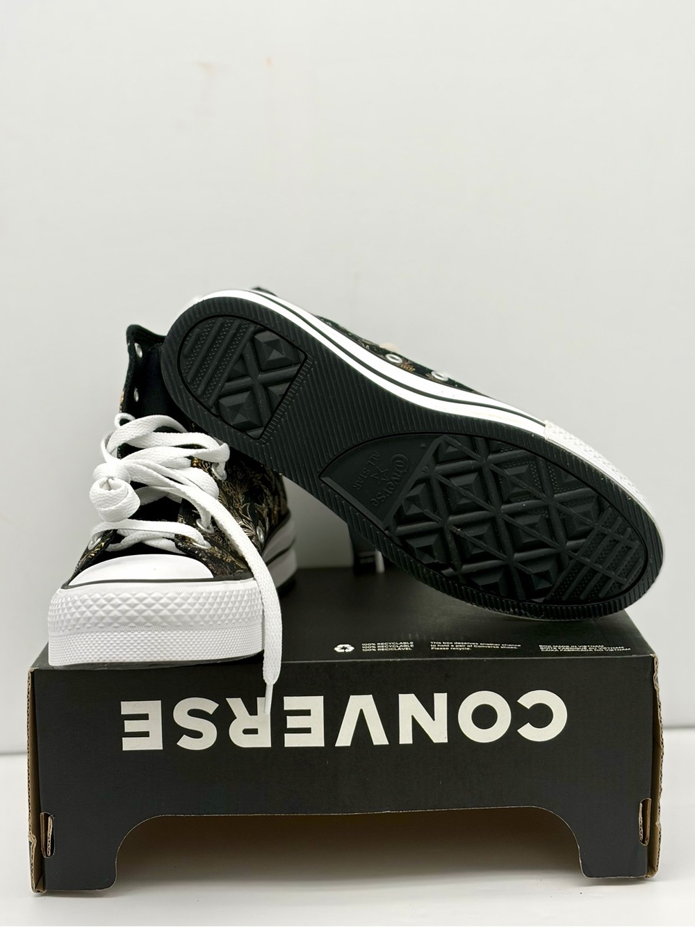 Converse Black High-Top All Star Sneakers with Gold Butterfly Print - Picture 6 of 11